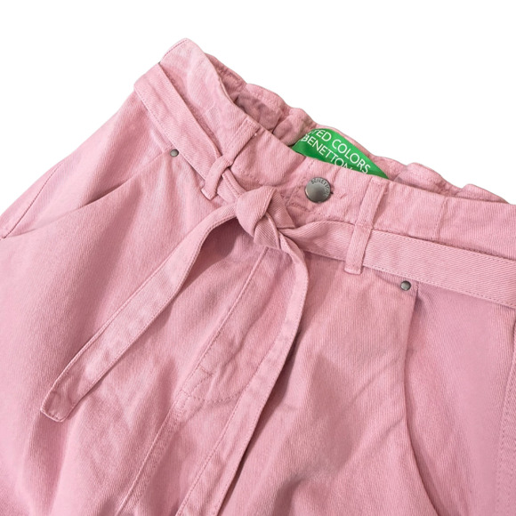 United Colors of Benetton Paperbag Trousers Womens 2 Tapered Pants PINK Twee 90s - Picture 4 of 8